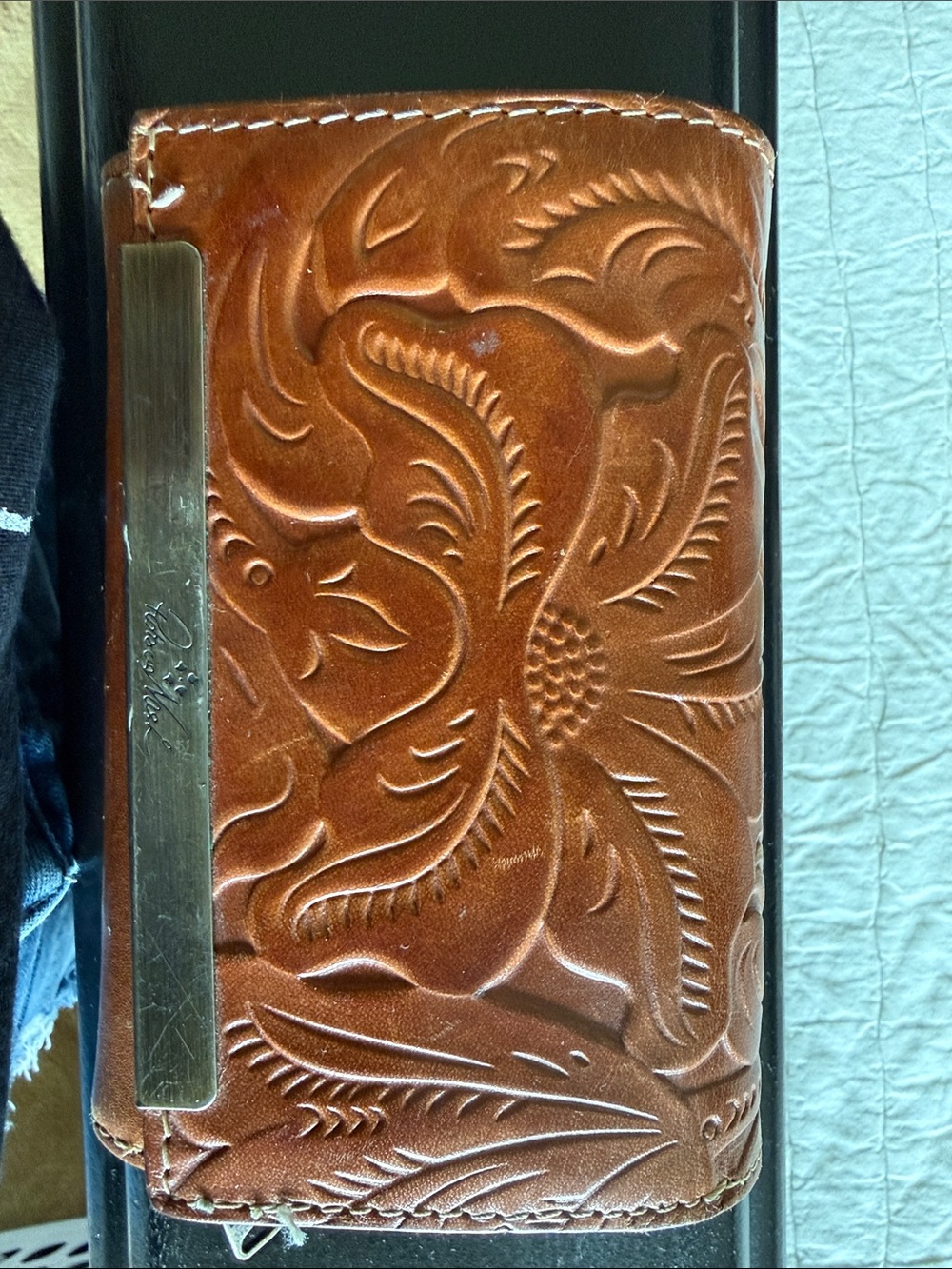 Patricia Nash Brown Tooled Leather Wallet with Silver Tone Plate